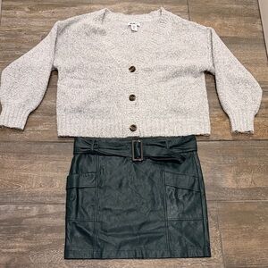 William Rast Cream Cardigan & Kendall & Kyle Vegan Green leather skirt